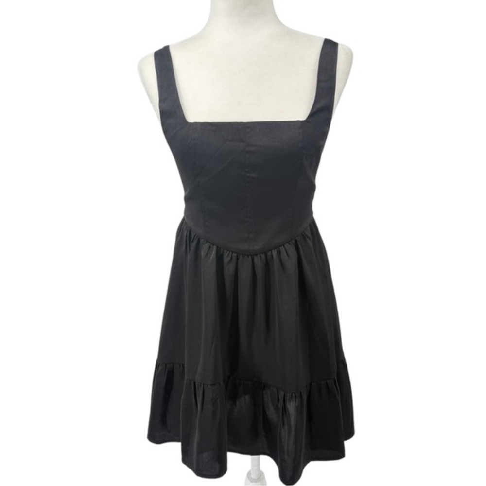 Tiered Square Neck Empire Waist Elegant Black Sleeveless Dress